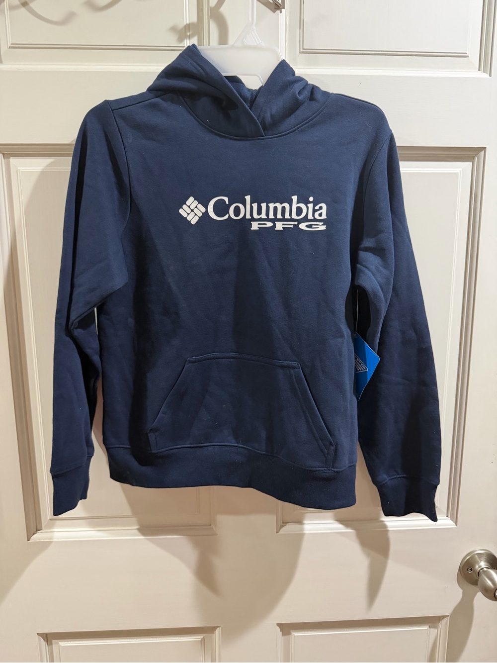 Youth Large Columbia PFG Navy Blue Hoodie with White Logo